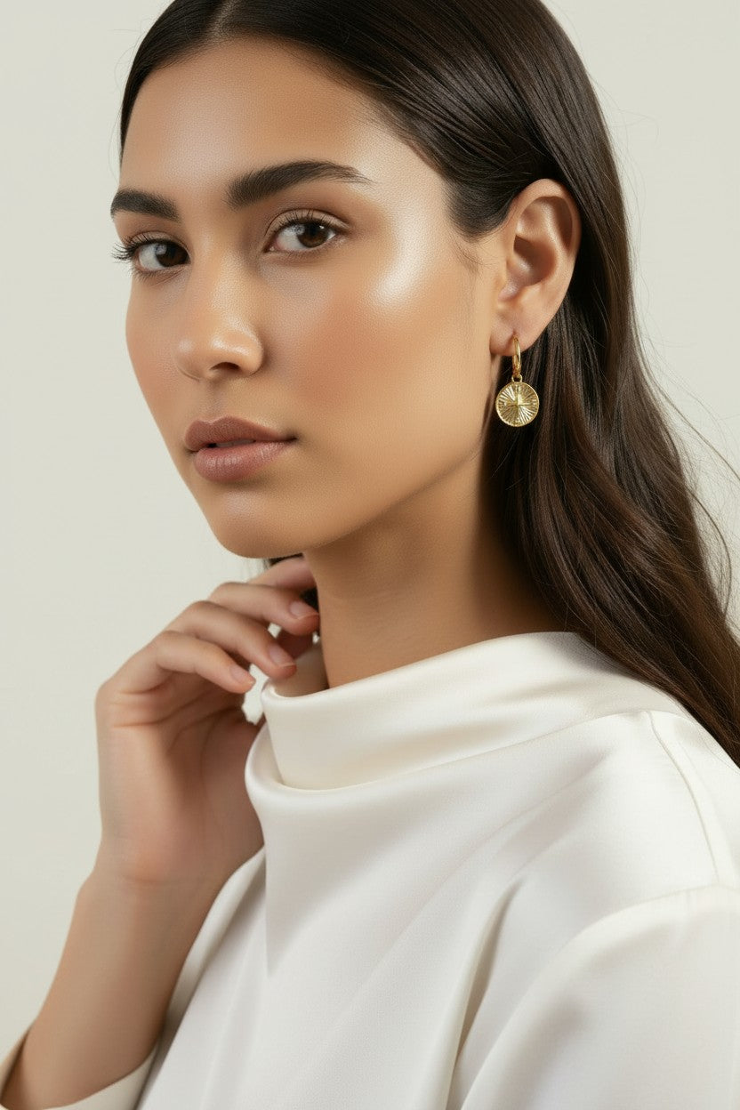 🧭 18k Gold Filled Compass Charm C-Hoop Earrings — Find Your Direction. Wear It at the Ear.