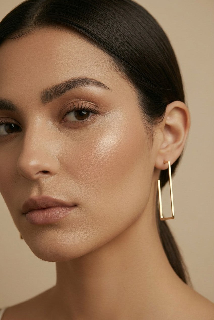 18k Gold Filled Square Wire Semi-Hoop Earrings | Geometric Everyday Style