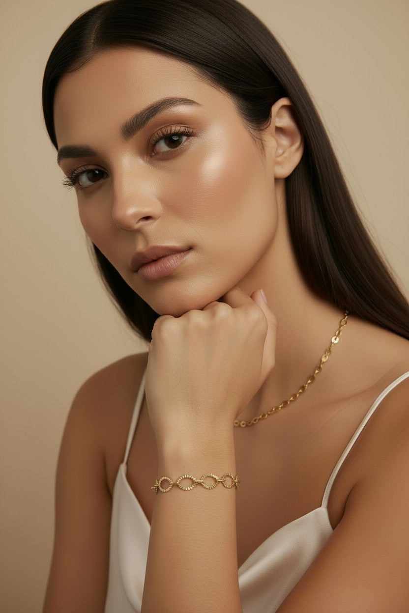 18k Gold Filled Diamond Cut Fancy Chain Bracelet