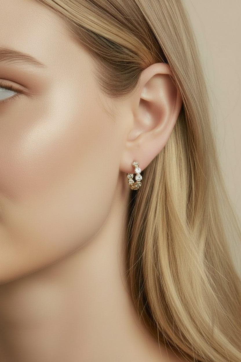 Bezel CZ C- Hoop Earrings