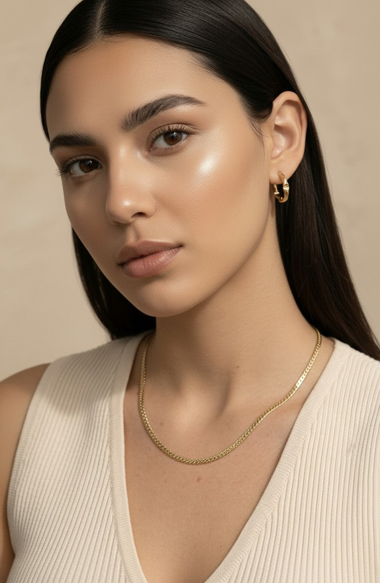 18K Gold Filled Diamond Cut Herringbone Choker Necklace