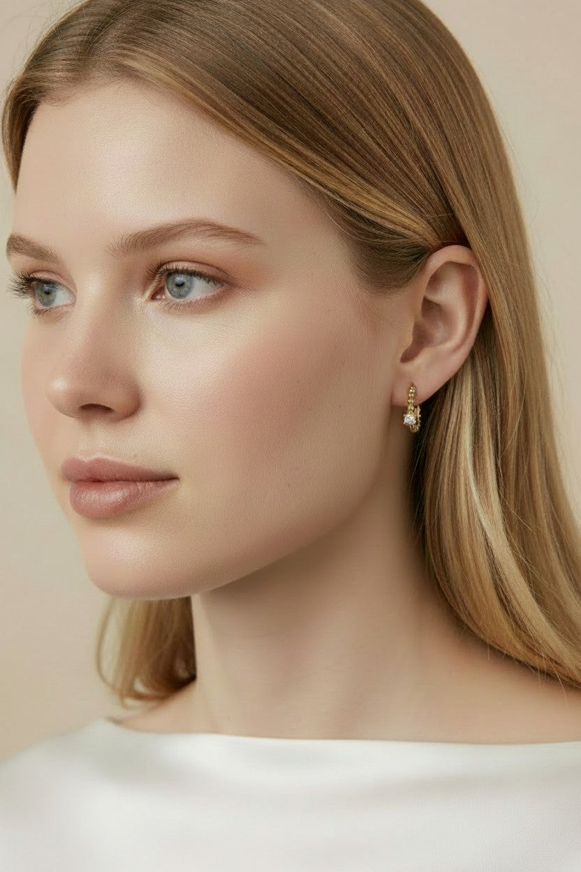 ✨ 18k Gold Filled Beaded CZ Hoop Earrings — A Thousand Tiny Gold Beads. One Perfect Sparkle.