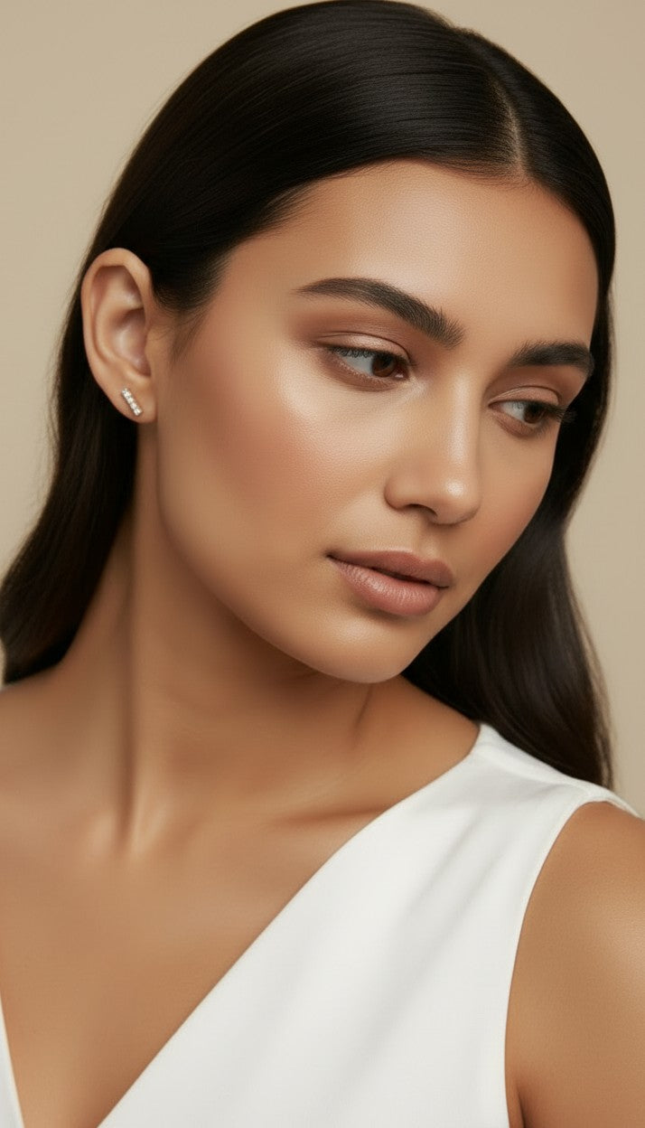 ✨ 18k Gold Filled CZ Bar Stud Earrings — The Line. The Sparkle. The Daily Essential.