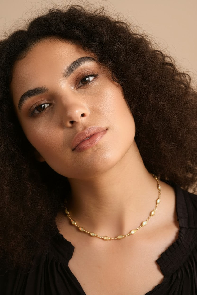 18k Gold Filled Ellipse Opal Choker Necklace