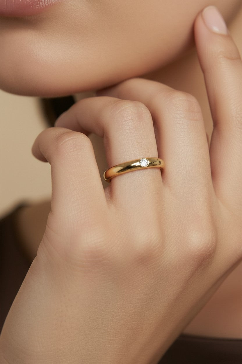 18K Gold Filled CZ Ring - AAAAA Cubic Zirconia Band Ring for Women