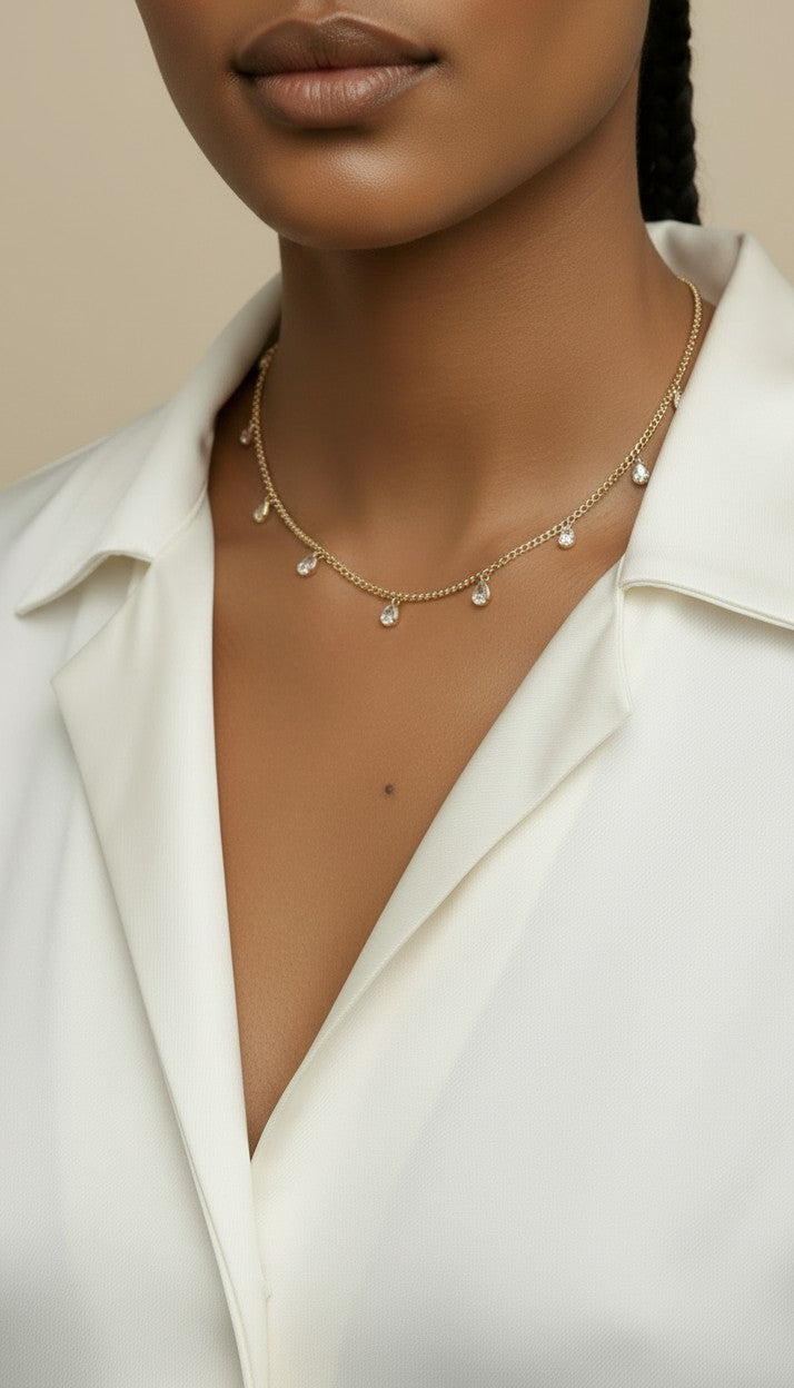 ✨ 18k Gold Filled CZ Drop Curb Chain Necklace — The Chain That Sparkles Twice. Once From the Links. Once From the Drops.