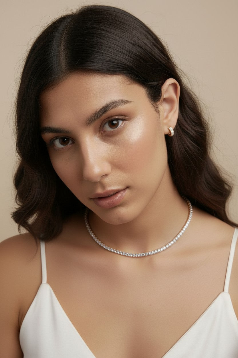 Dainty Tennis Necklace | 3mm CZ Tennis Chain | Minimalist Diamond Look Necklace | Layering Necklace