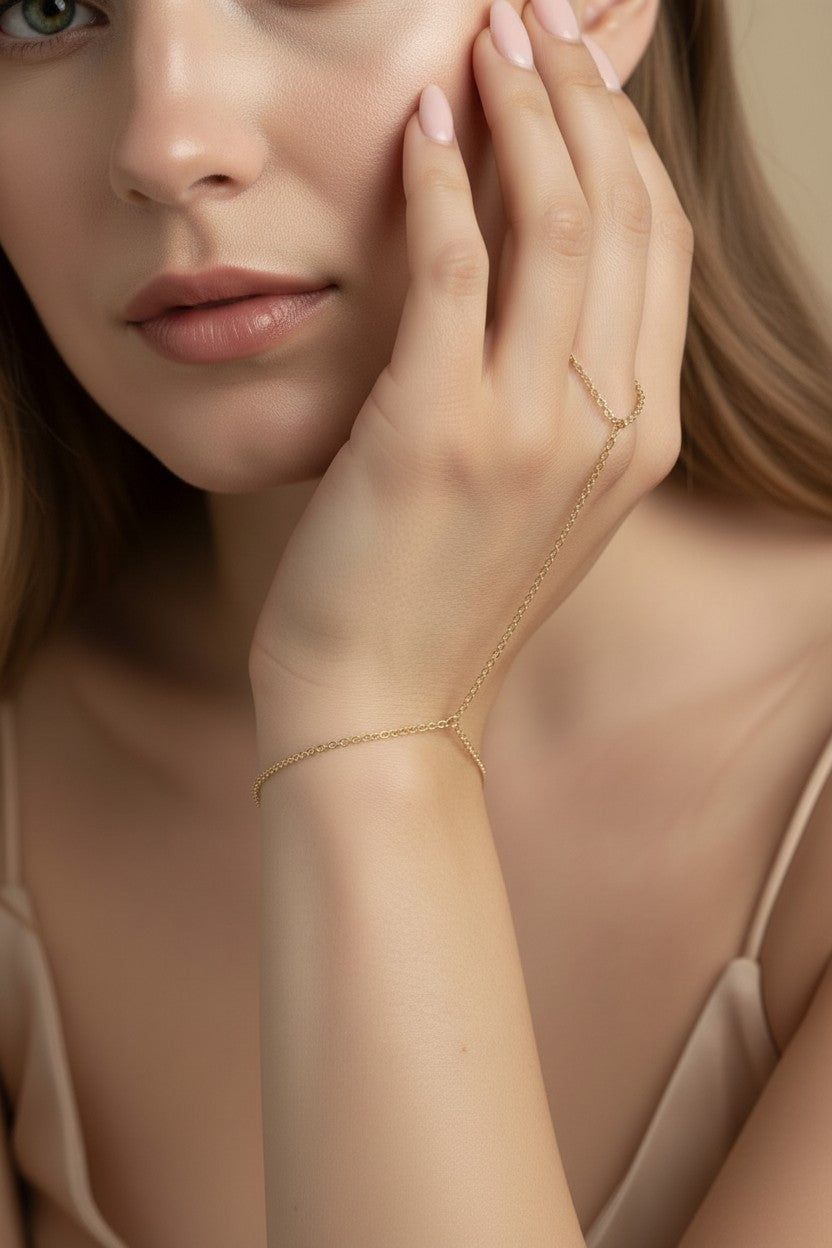 Hand Chain Bracelet - Delicate Rolo Link Chain for Women