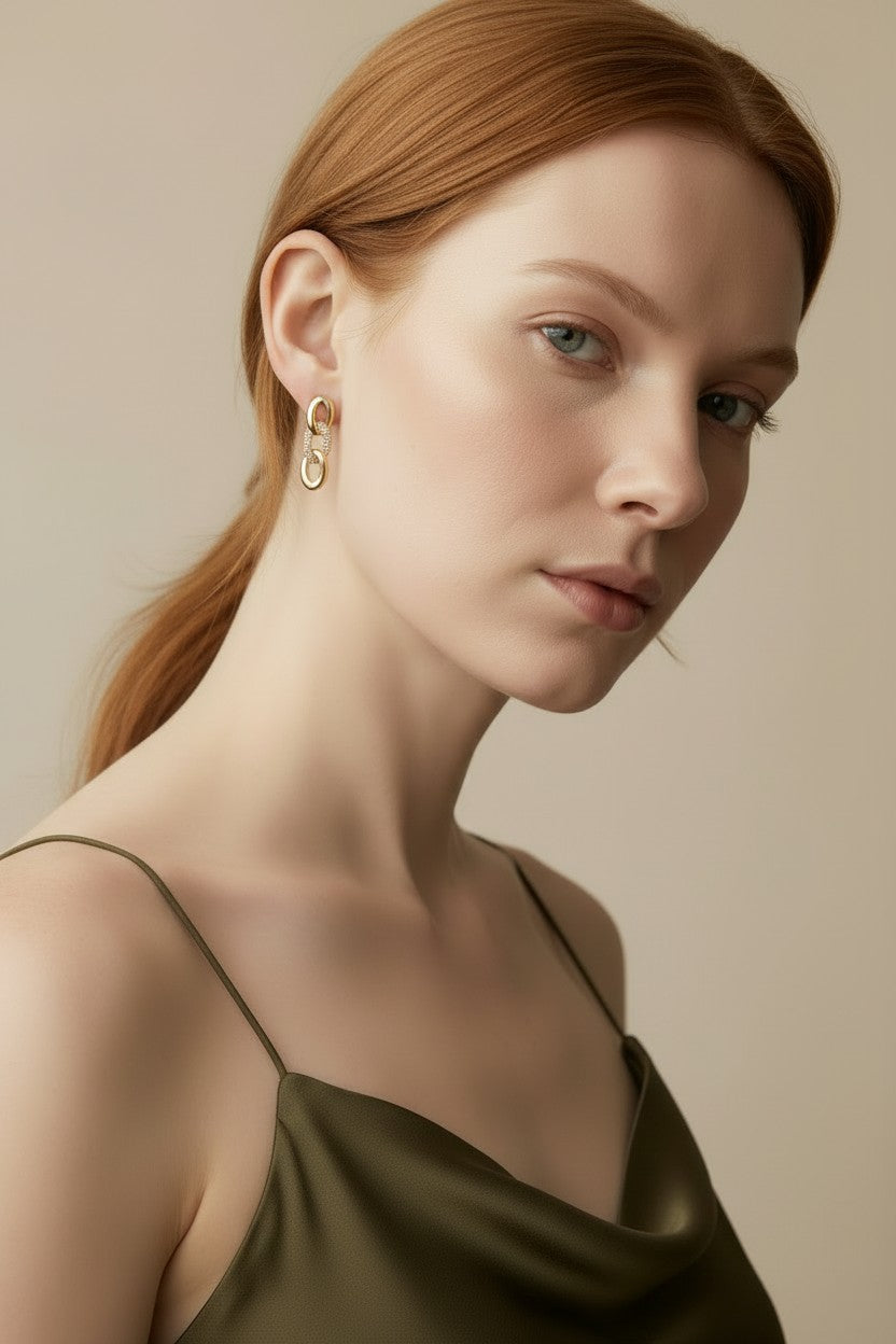 ✨ 18k Gold Filled Faux Chain Pavé CZ Drop Earrings — The Chain Link, Frozen in Gold and Covered in Light.