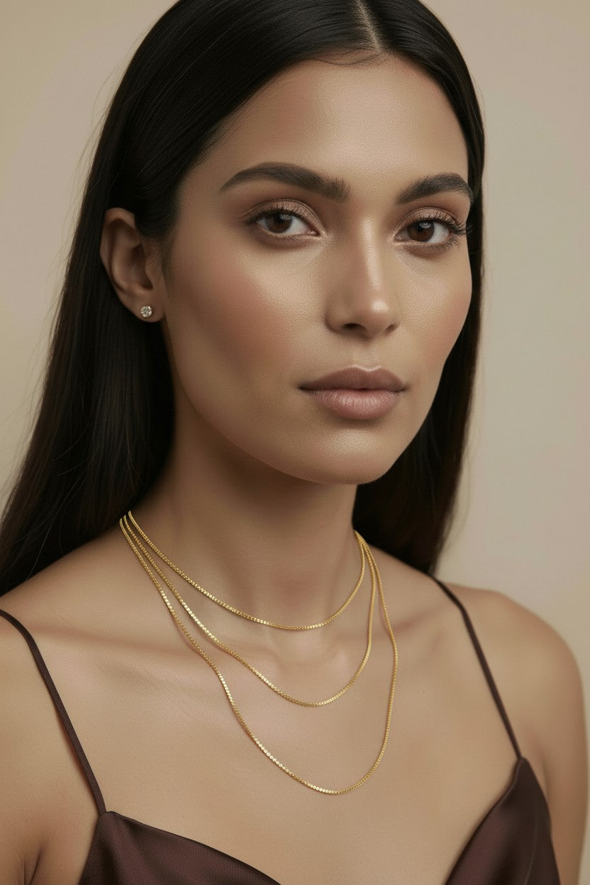 Box Chain Necklace for Women - 1mm Delicate Gold Chain