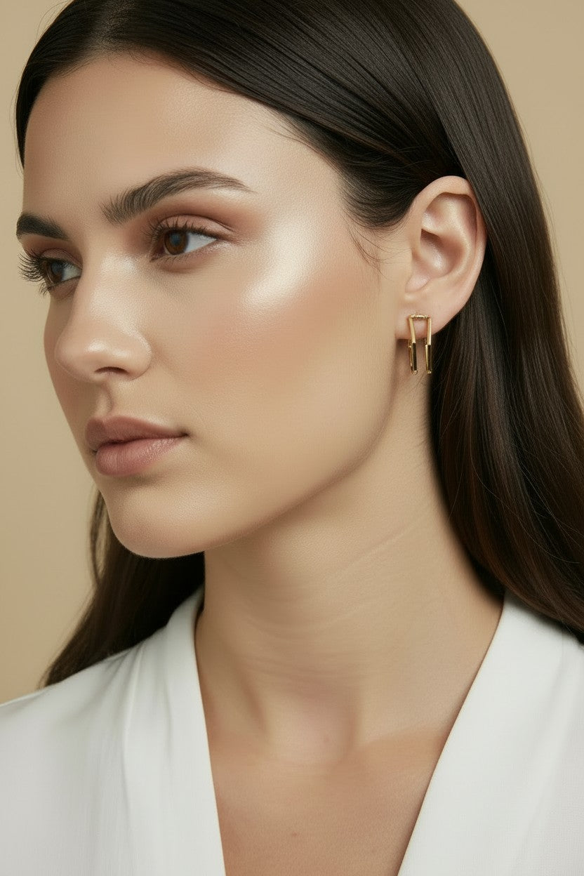 ✨ 18k Gold Filled Double Wire C-Hoop Earrings — Two Arcs. One Earring. Twice the Geometry.