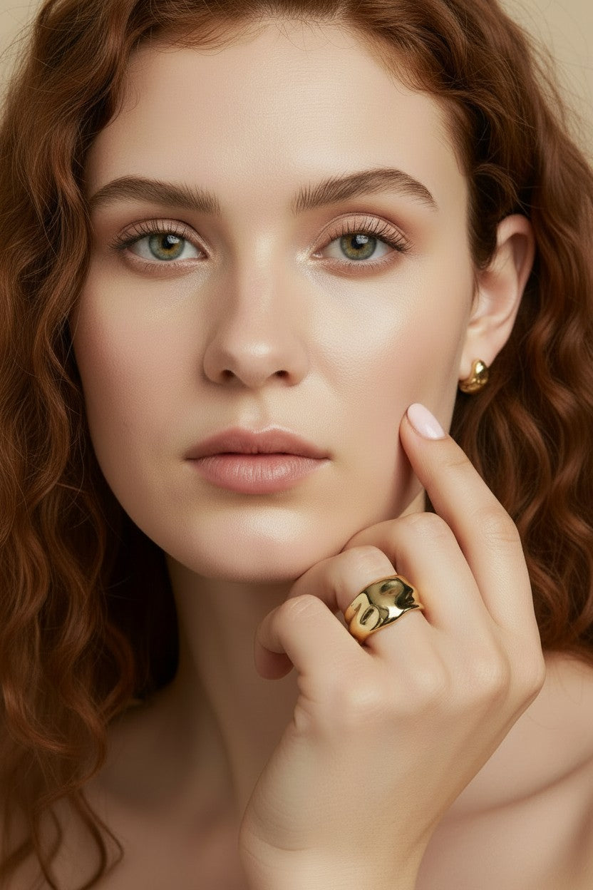 Wide Band Ring for Women - Chunky Statement Crumpled Design