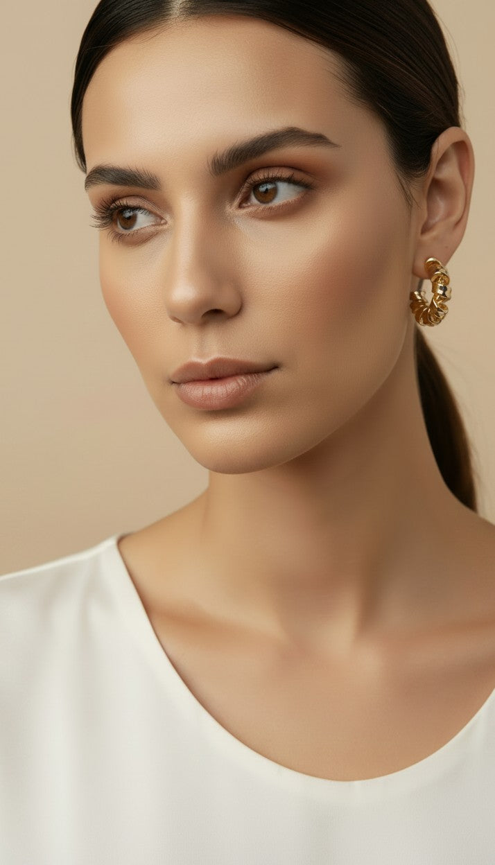 18k Gold Filled Curly Twisted C-Hoop Earrings — Bold Width. Rope Texture. The Arc That Commands the Ear