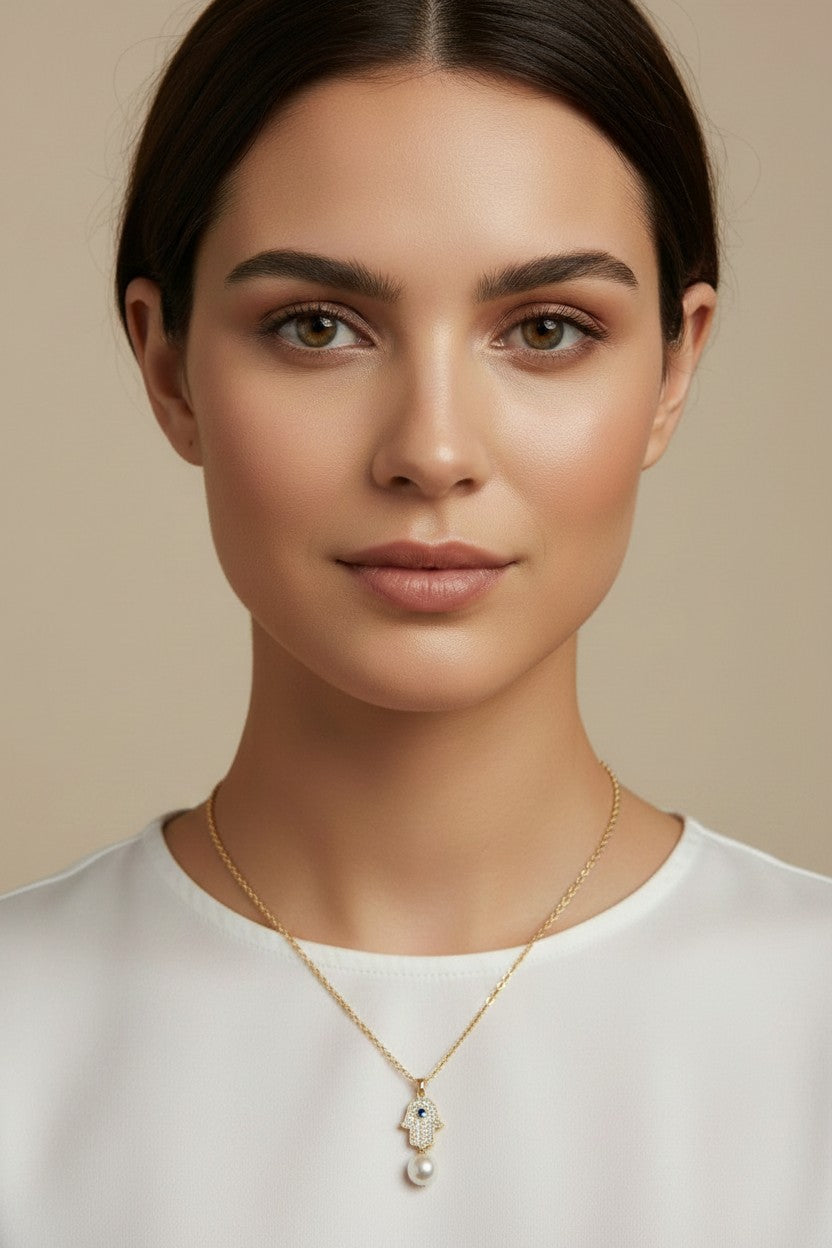 🪬 18k Gold Filled Hamsa Pearl Necklace — Wear Your Protection. Carry Your Intention.