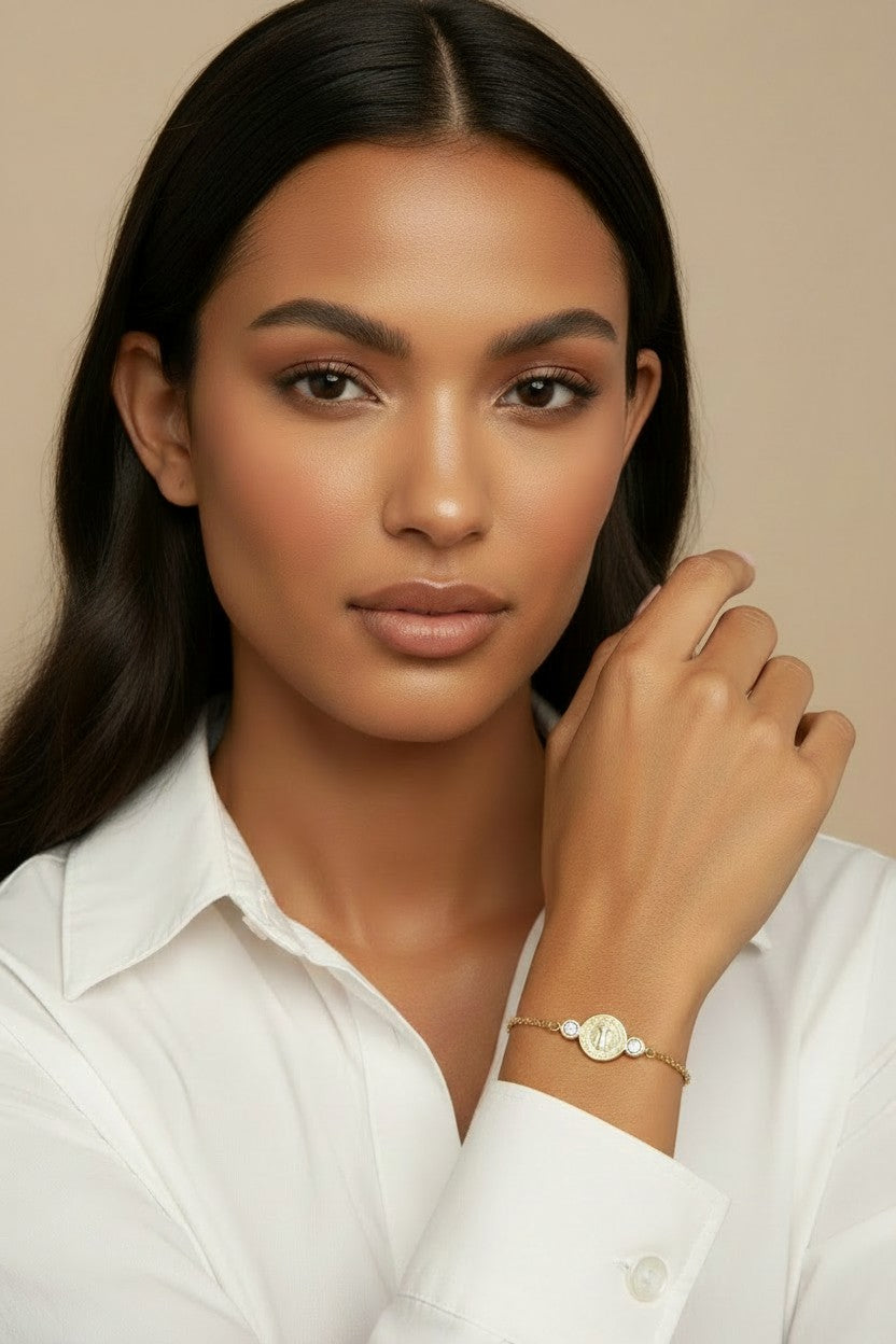 🙏 18k Gold Filled Saint Benedict Medal Bracelet — Protection at the Wrist. Faith That Sparkles.