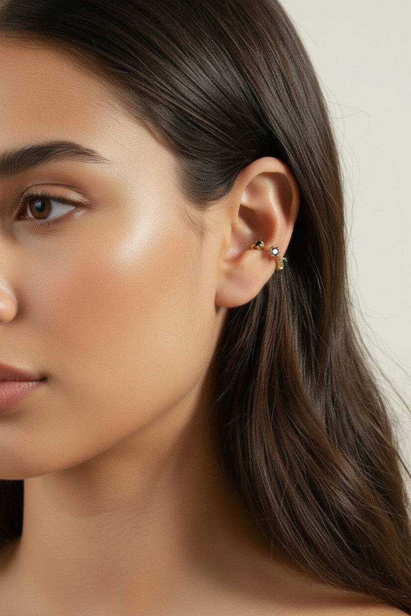 🌸 18k Gold Filled Pastel CZ Ear Cuff — Multiple Soft Colors. One Effortless Ear.