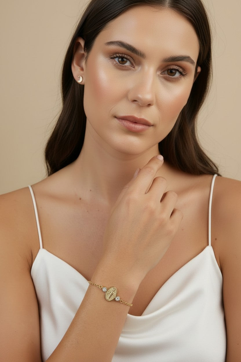 🙏 18k Gold Filled Lady of Grace Bracelet — Faith and Beauty, Worn at the Wrist.