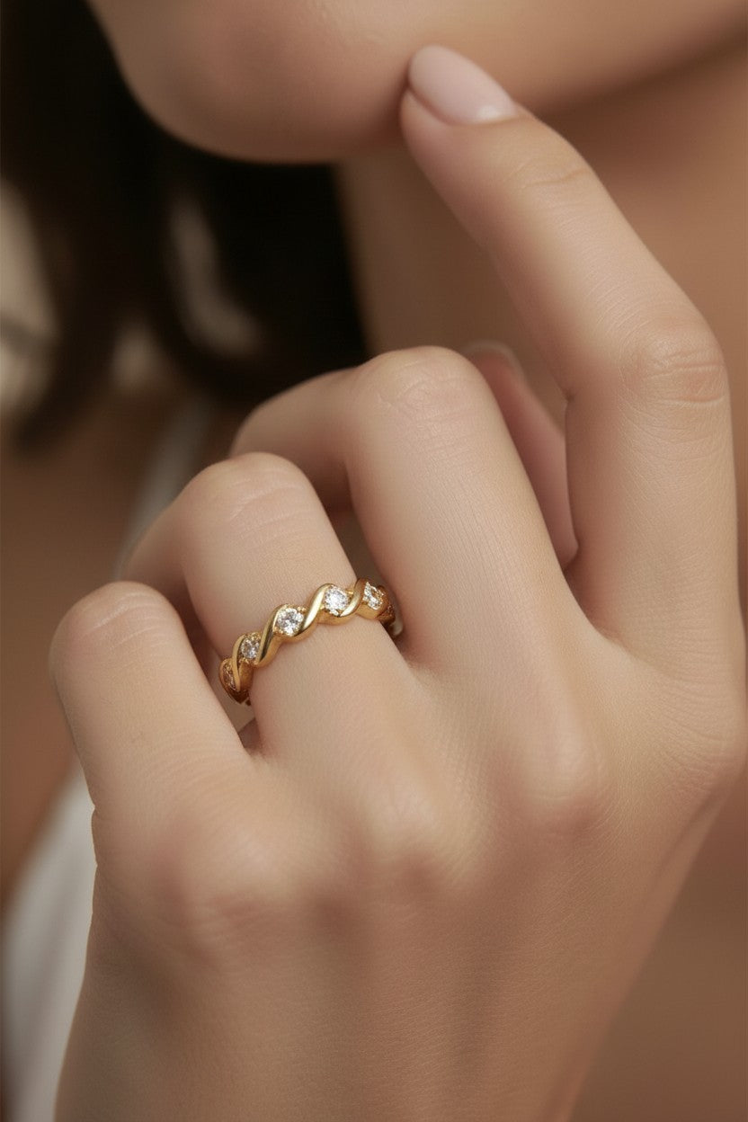 CZ Wave Eternity Band Ring for Women - Sparkling Statement Ring