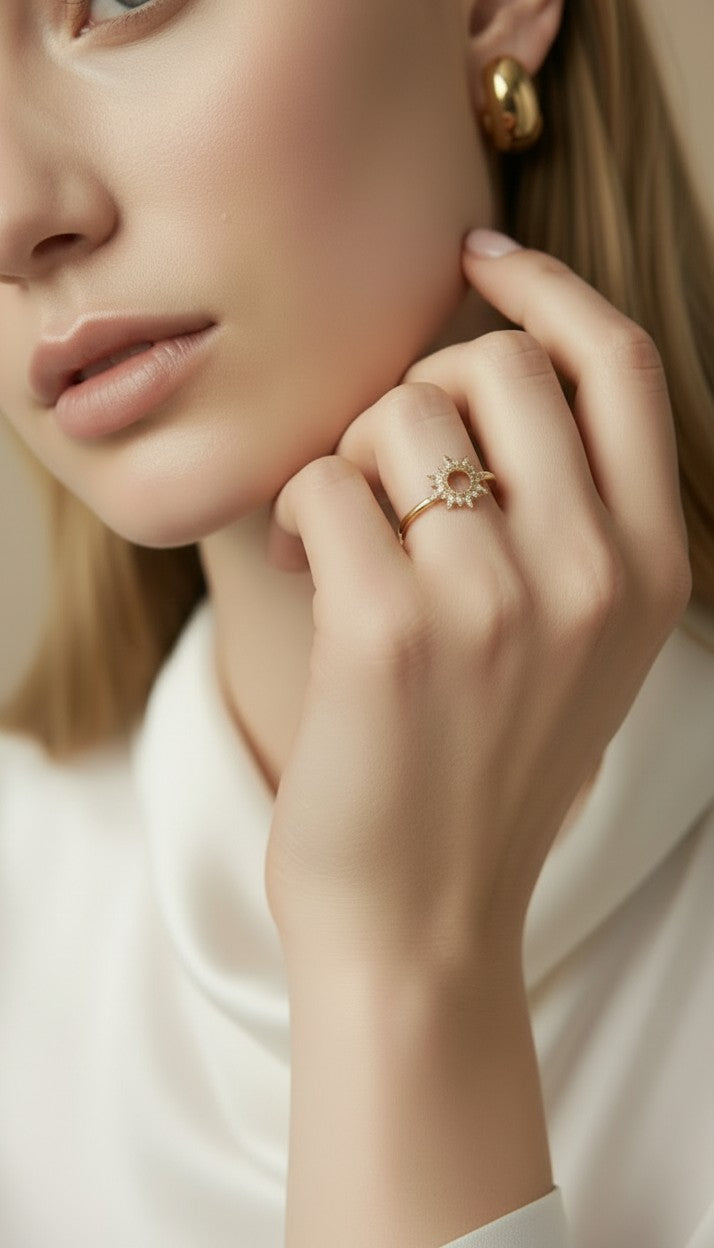 ✨ 18k Gold Filled Round Spike CZ Ring — One Brilliant Stone. A Crown of Gold Points. The Finger Transformed.