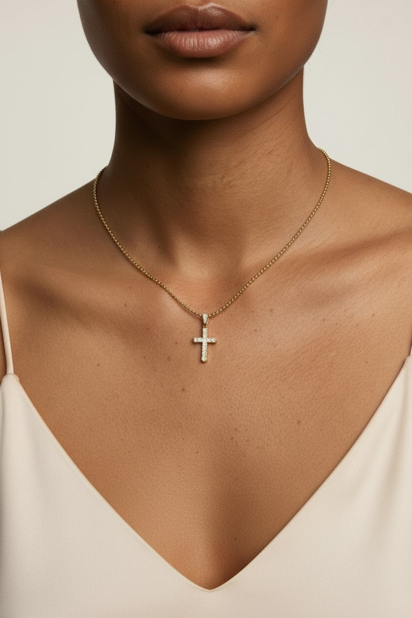 ✝️ 18k Gold Filled Pavé CZ Cross Necklace — Faith in Every Stone. Tip to Tip.