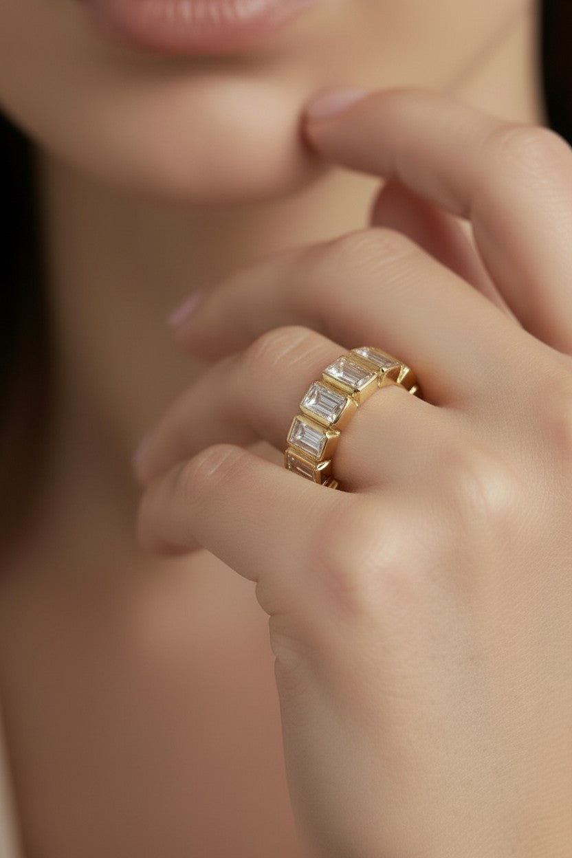 18K Gold Filled Chunky CZ Eternity Band Ring - Statement Ring for Women