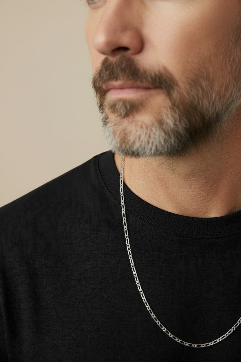 Sterling Silver 3.9mm Figaro Chain — Round Meets Oval. The Cleanest Rhythm in Silver.