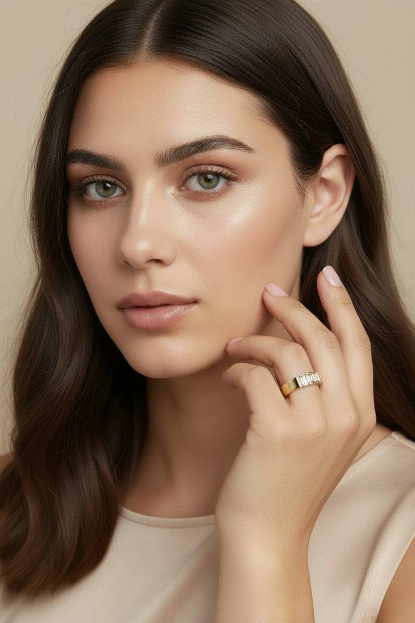 Trio Stone Ring for Women - 3 Baguette CZ Diamond Band