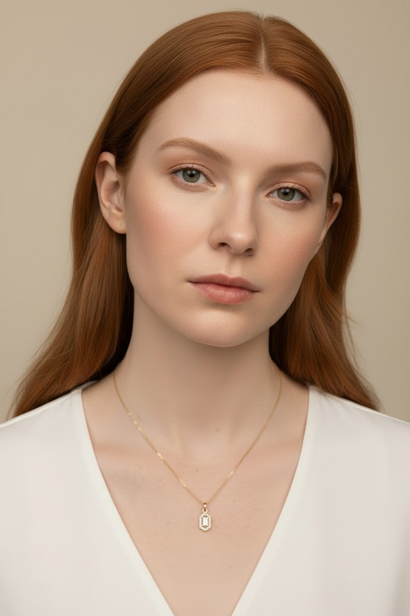 ✨ 18k Gold Filled Baguette CZ Pendant Necklace — One Stone. Two Personalities. The Neckline Transformed