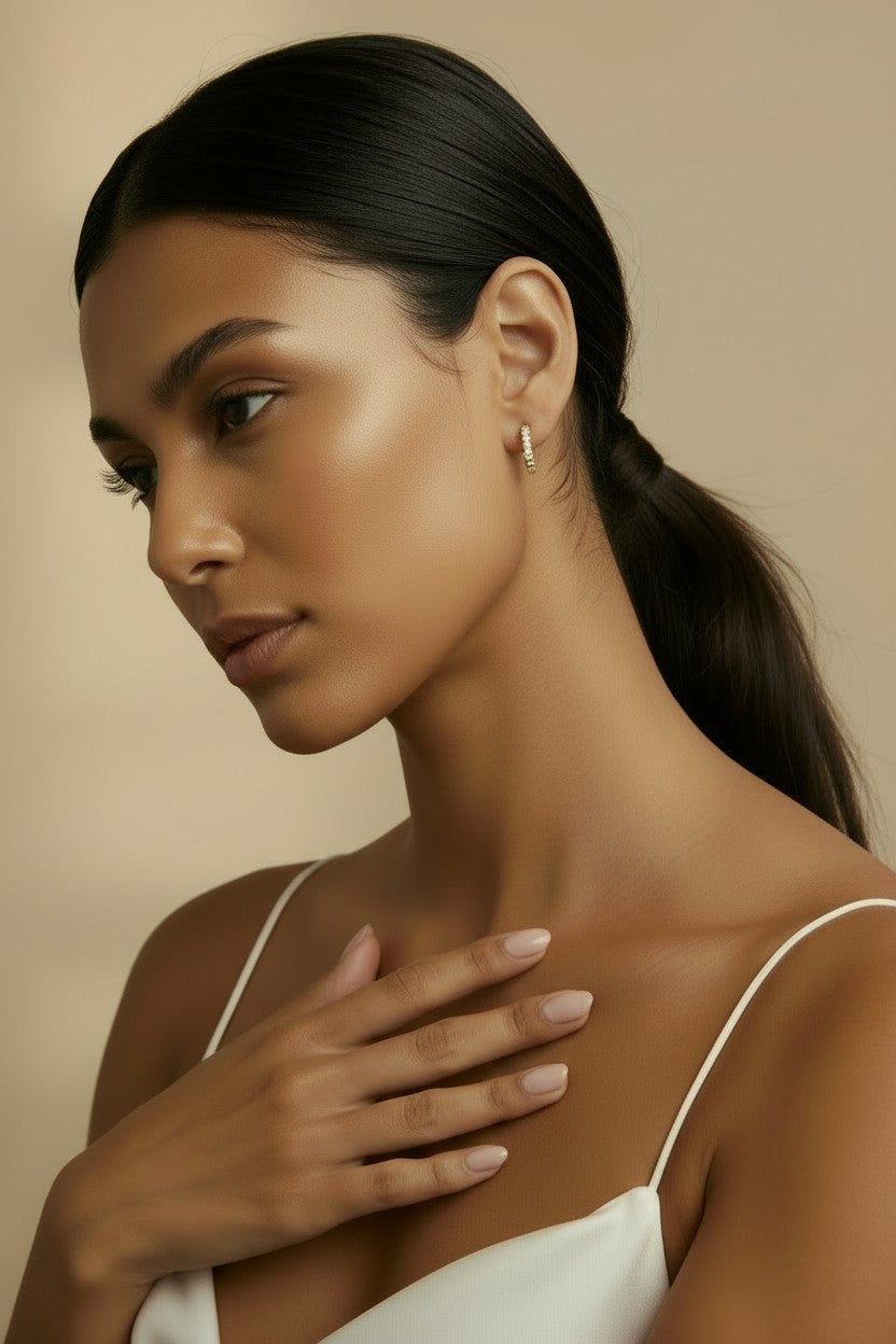 ✨ 18k Gold Filled 15mm CZ Hoop Earrings — Slim. Scattered. Sparkling From Every Angle.