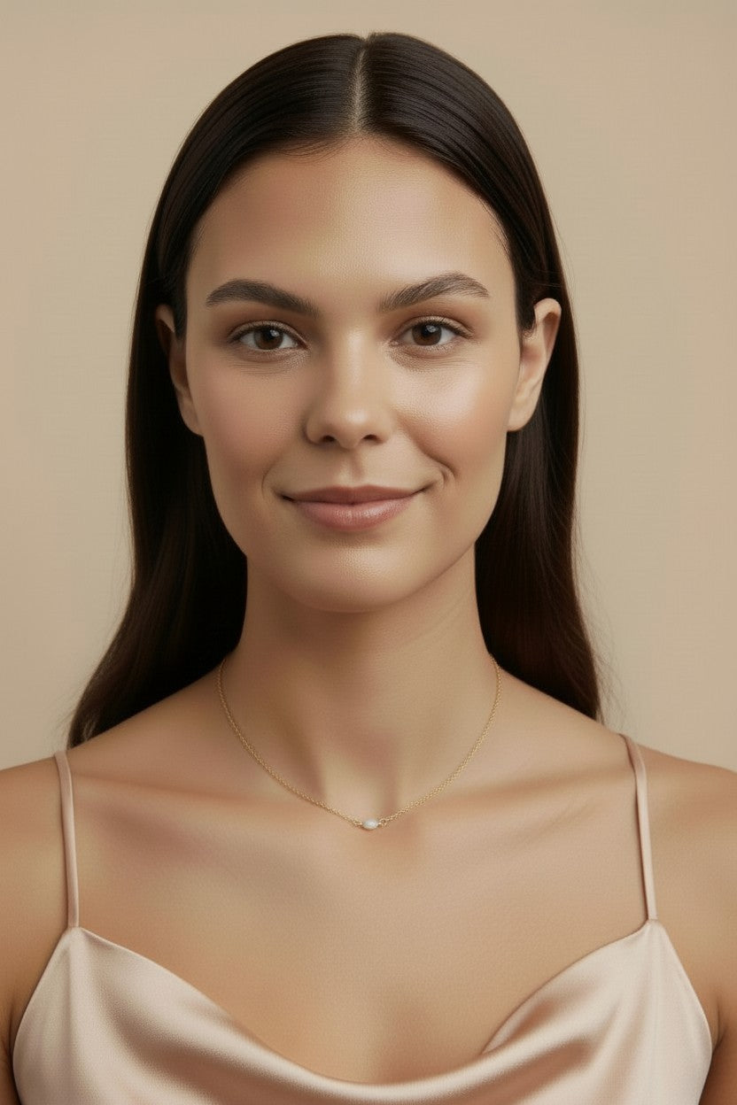 Gold Vermeil Opal Necklace - Dainty Minimalist Choker for Women