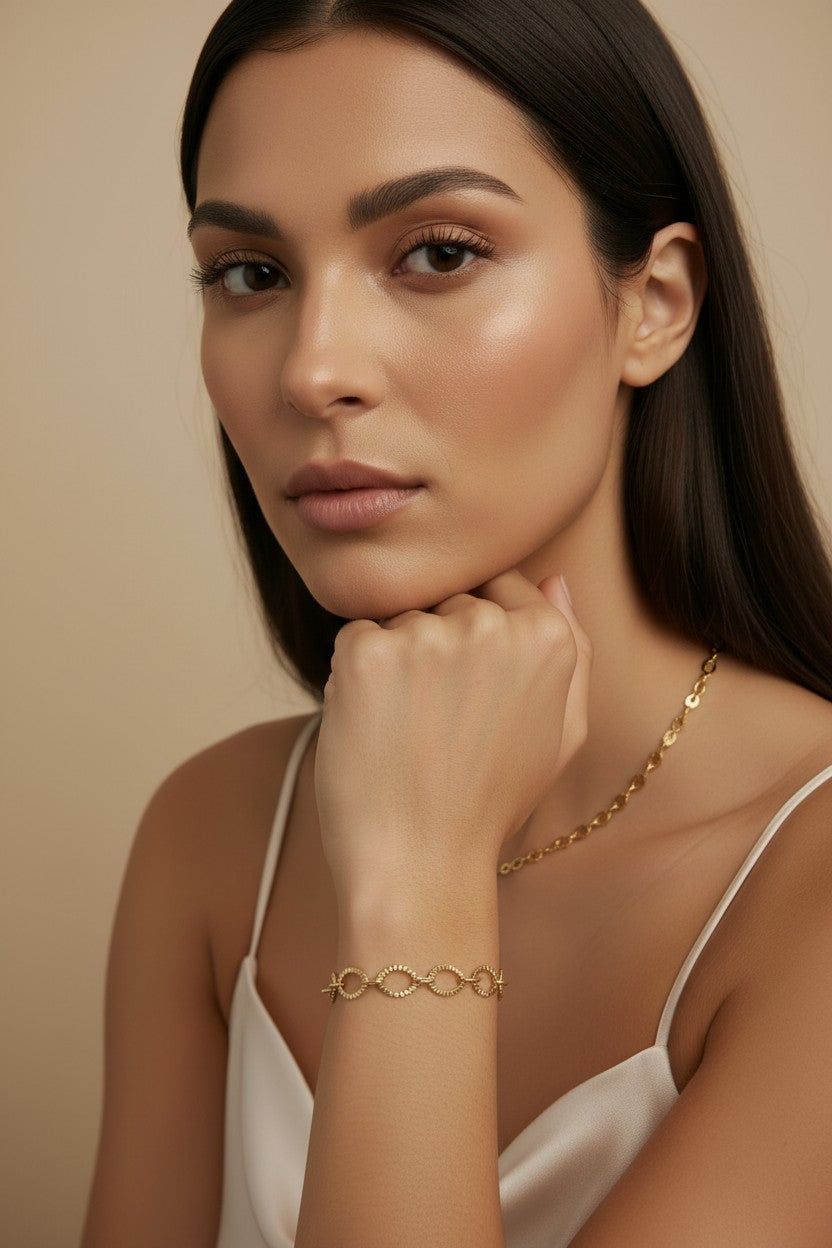 18k Gold Filled Diamond Cut Fancy Chain Bracelet