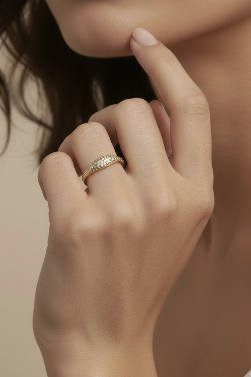 18k Gold Filled Mini CZ Dome Ring