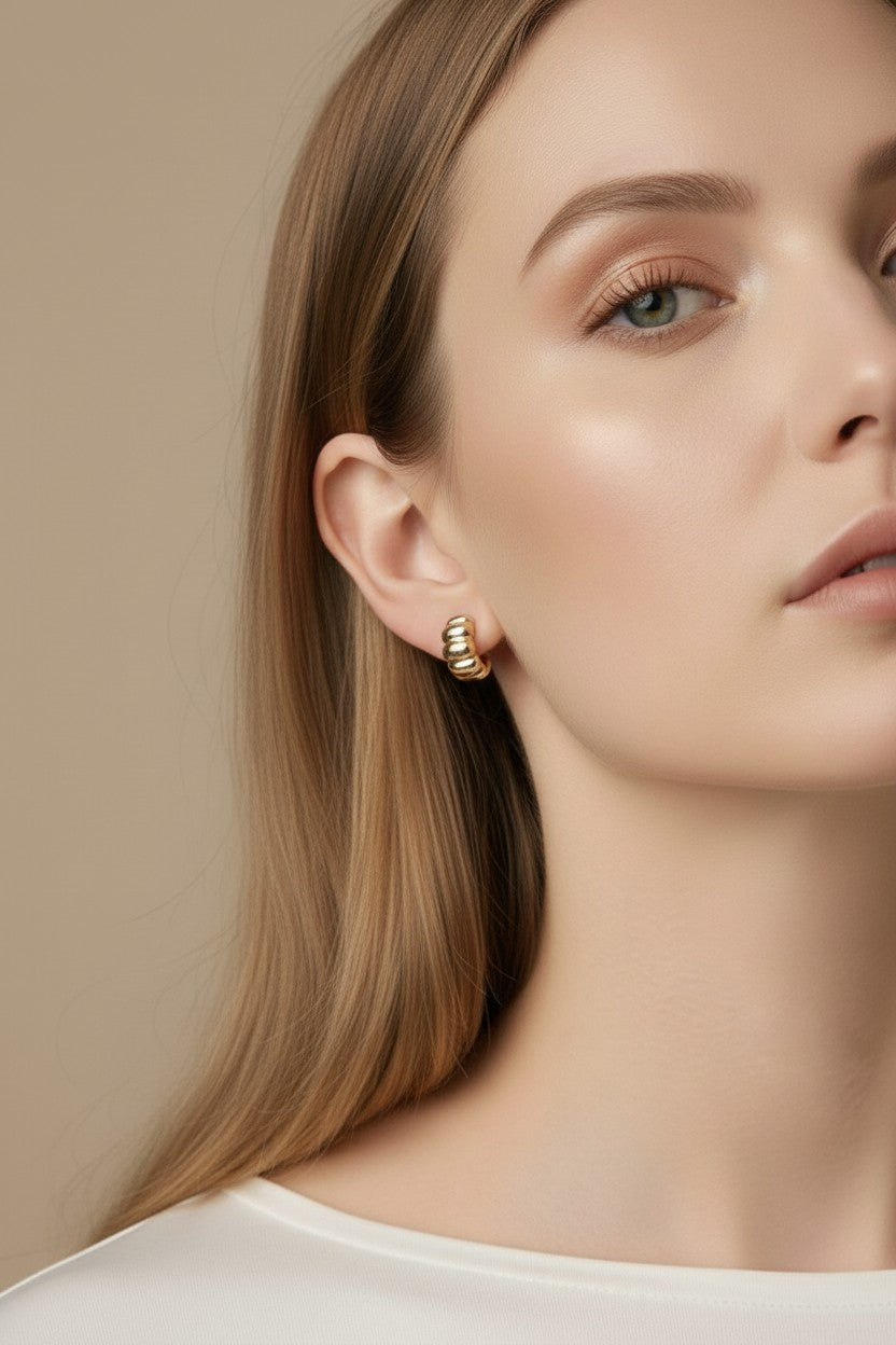 18k Gold Filled Scalloped C-Hoop Earrings