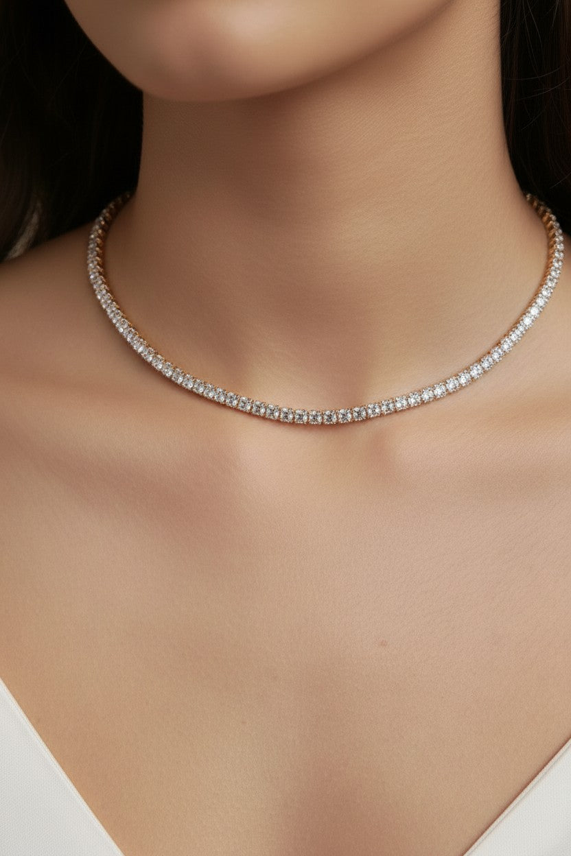 Dainty Tennis Necklace | 3mm CZ Tennis Chain | Minimalist Diamond Look Necklace | Layering Necklace