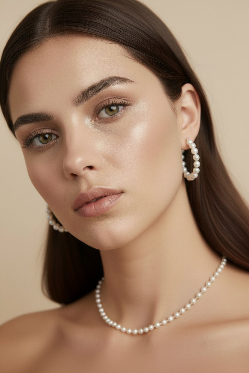 18k Gold Filled 35 mm Simulated Beaded Pearl Half-Hoop