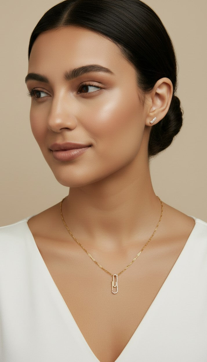 ✨ 18k Gold Filled CZ Paperclip Pendant — The Familiar Form. One Side Sparkling. Entirely Unexpected