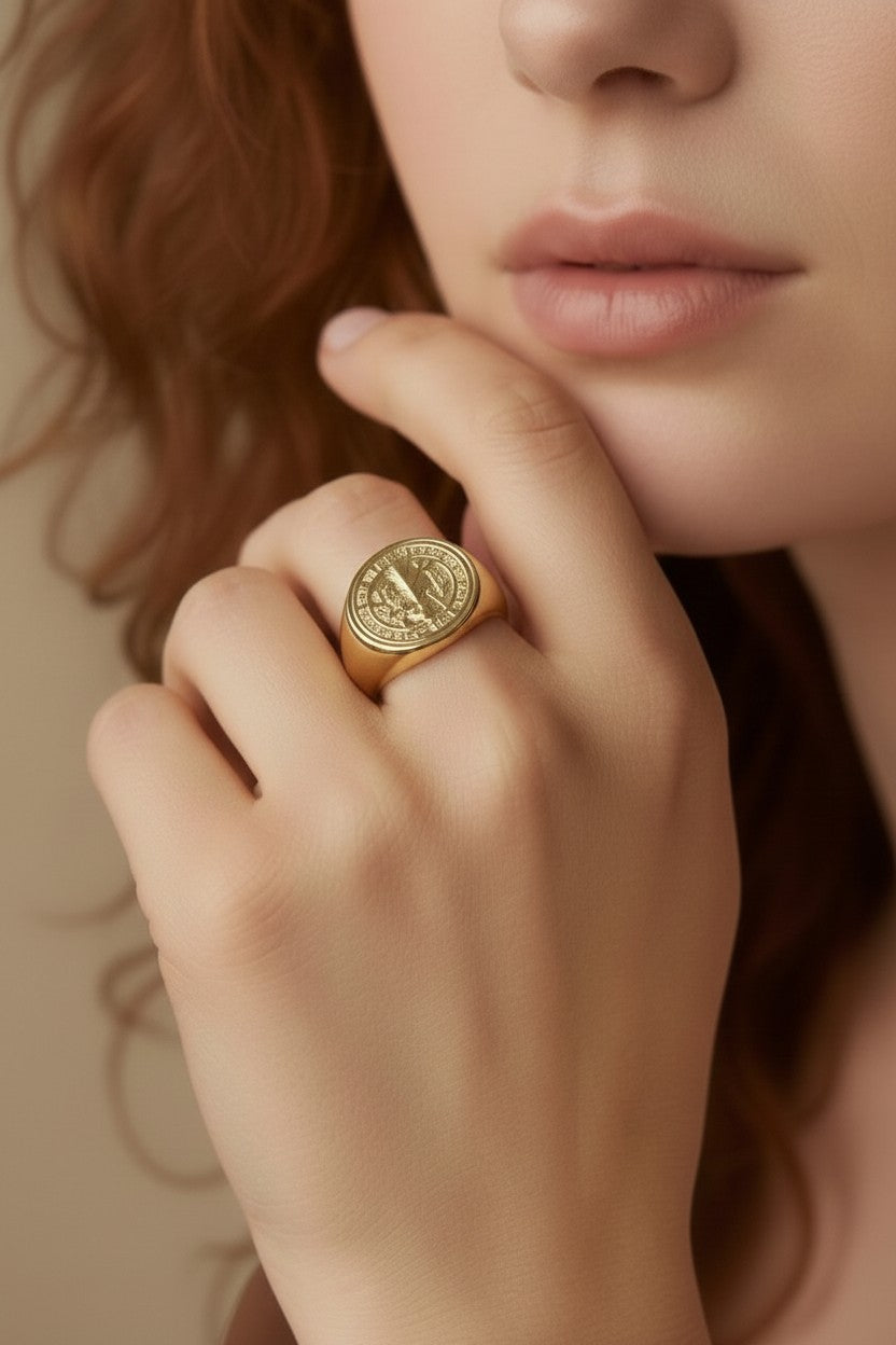 Saint Benedict Signet Ring - Religious Statement Ring for Men & Women