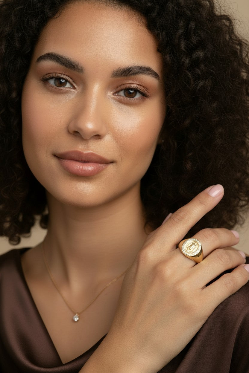 🙏 18k Gold Filled Our Lady of Guadalupe CZ Signet Ring — La Virgencita. On the Finger. Always.