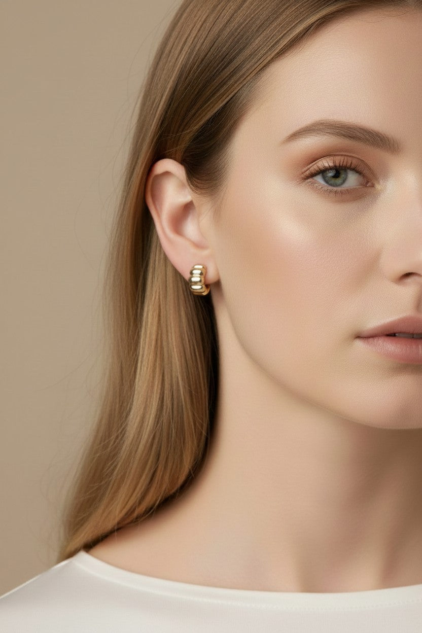 18k Gold Filled Scalloped C-Hoop Earrings