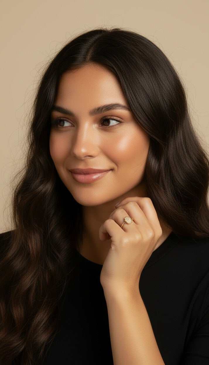 🤲 18k Gold Filled Hamsa Ring — Protection at the Finger. Pavé CZ. Always.