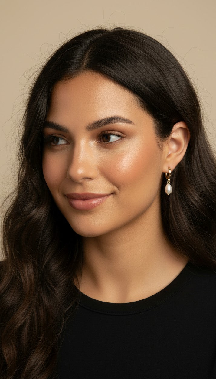 🤍 18k Gold Filled Drop Baroque Pearl Clicker Hoop Earrings — The Hoop, the Drop, the Most Elegant Combination at the Ear.
