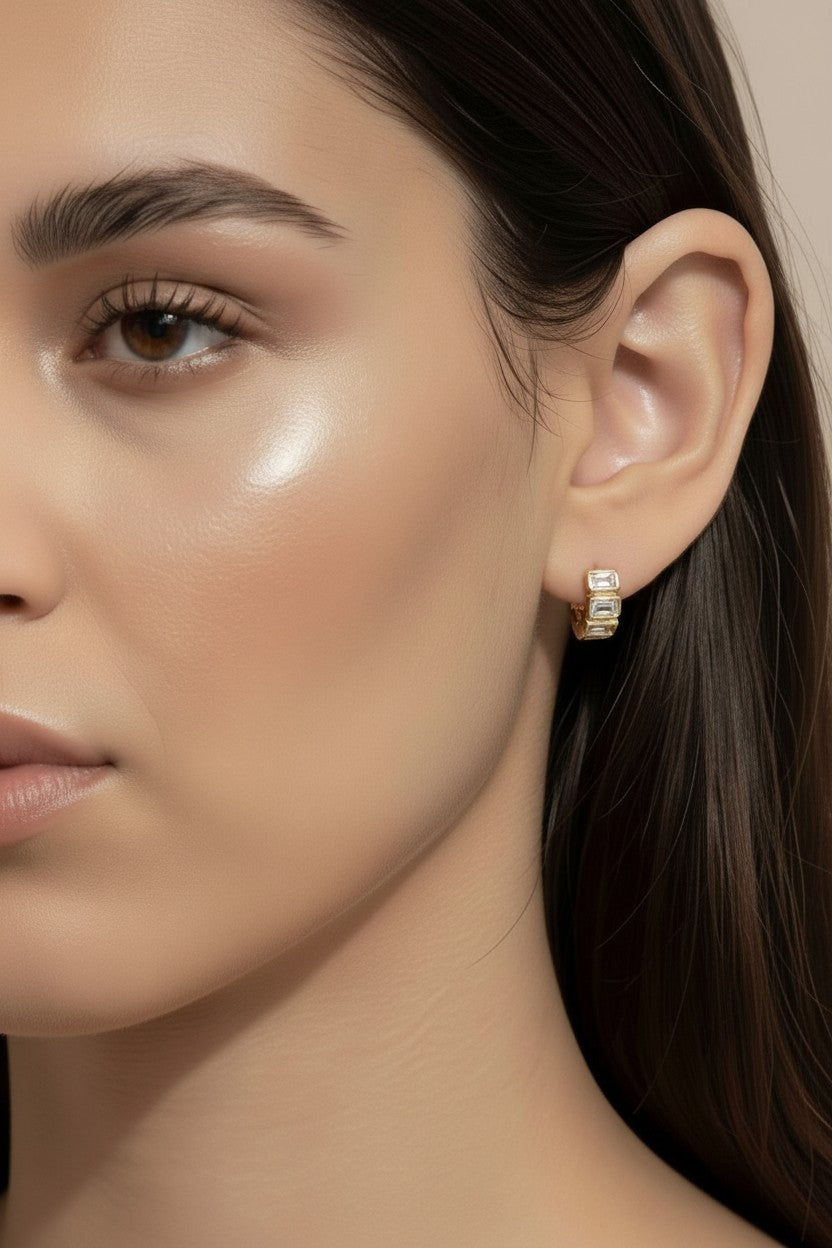 Chunky Gold Earrings for Women - CZ Curve Earrings | Statement Jewelry