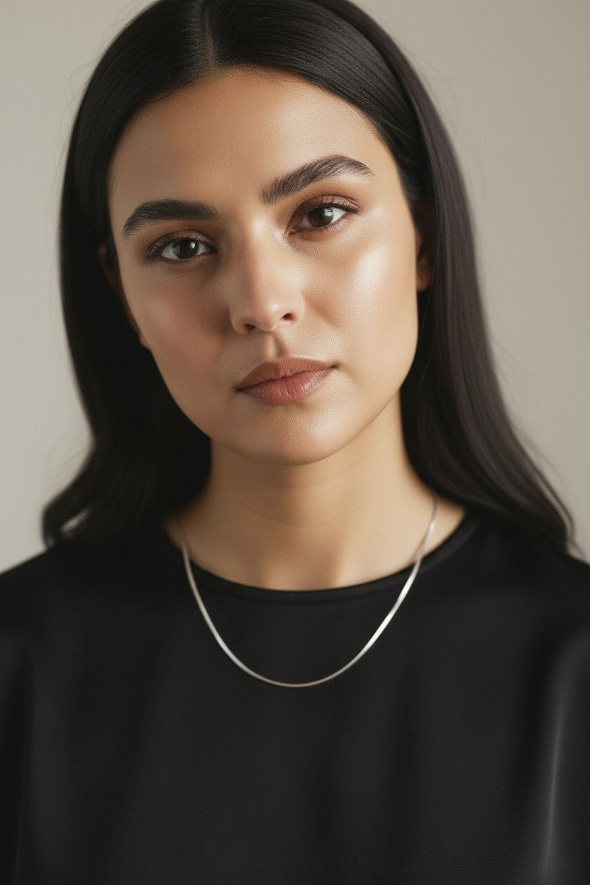 Sterling Silver Square Herringbone Chain — Liquid Light with a Geometric Edge