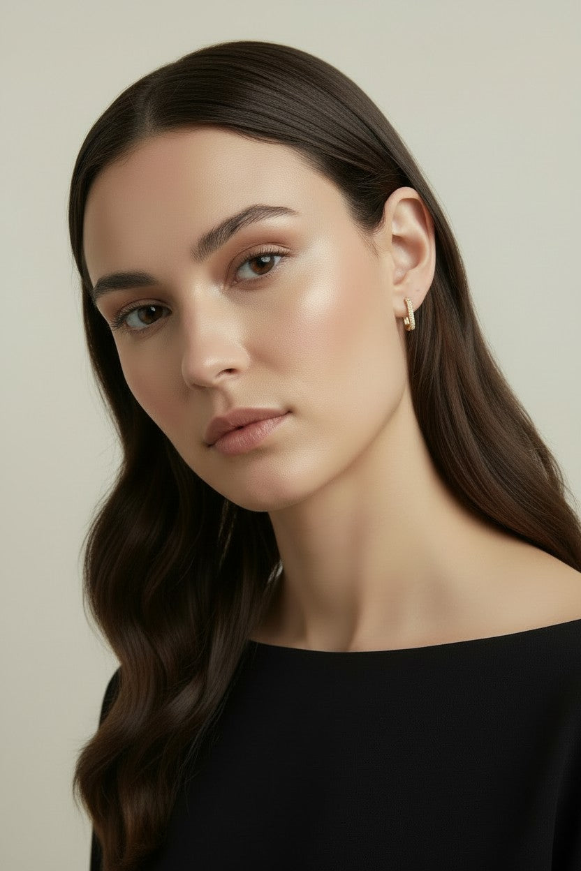 18k Gold Filled Micro CZ Rectangle Clicker Earrings — Geometric. Sparkling. One Satisfying Click.