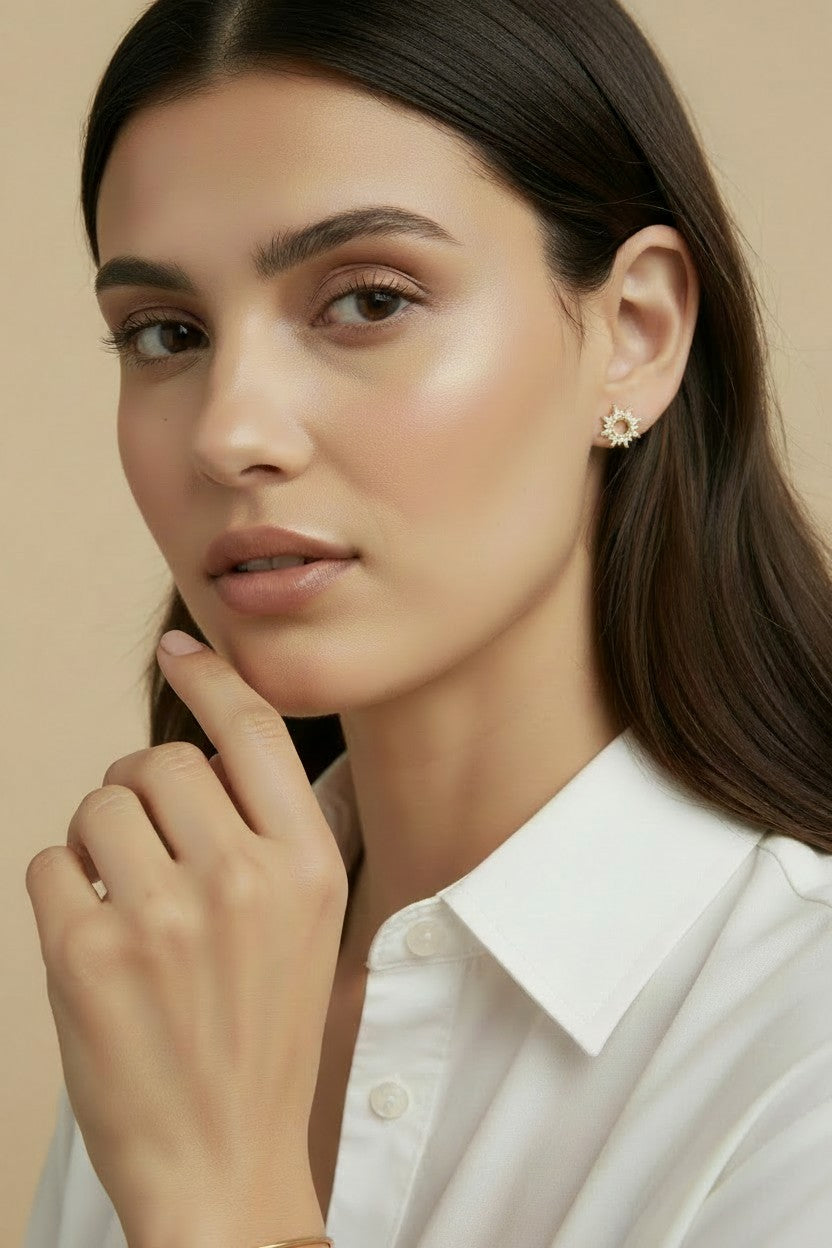 ⚡ 18k Gold Filled Round Spike CZ Stud Earrings — Edge at the Center. Spikes All Around.