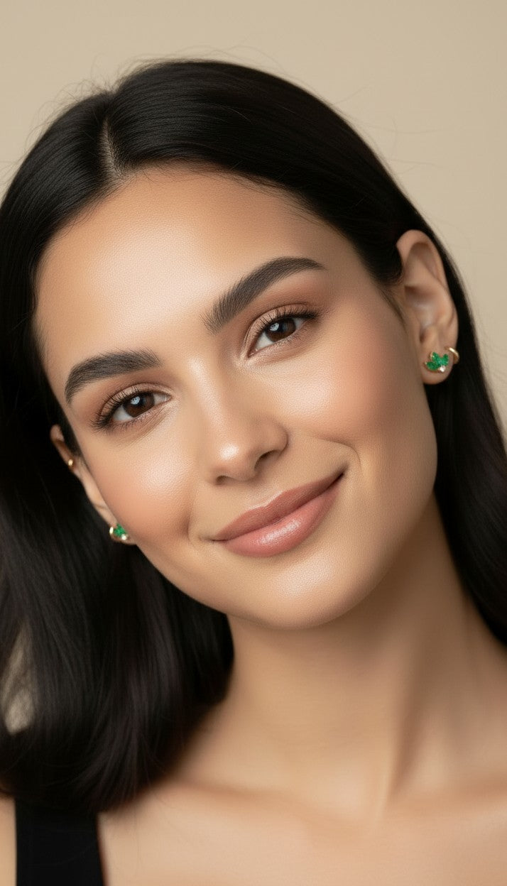 🌿 18k Gold Filled Emerald Lotus Flower CZ Stud Earrings — Ancient Symbol. Four Green Stones. A Color That Changes Everything