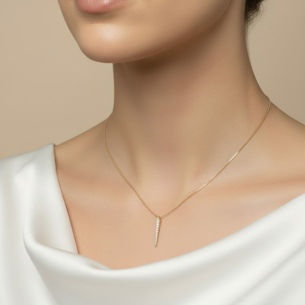 ✨ 18k Gold Filled CZ Spear Pendant Necklace — The Point That Makes the Look.