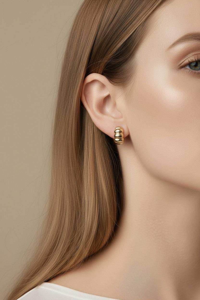 18k Gold Filled Scalloped C-Hoop Earrings