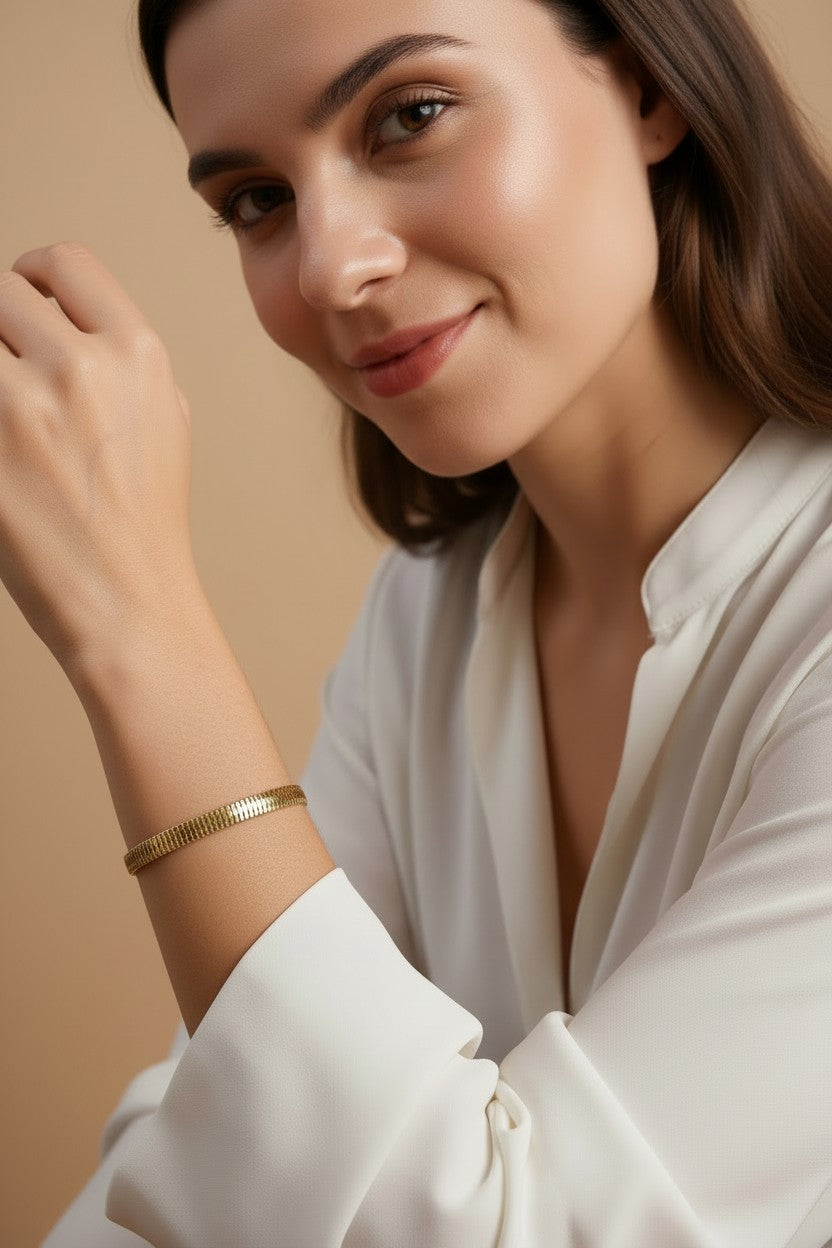 18k Gold Filled Square Snake Chain Bracelet — The Wrist That Stops Time