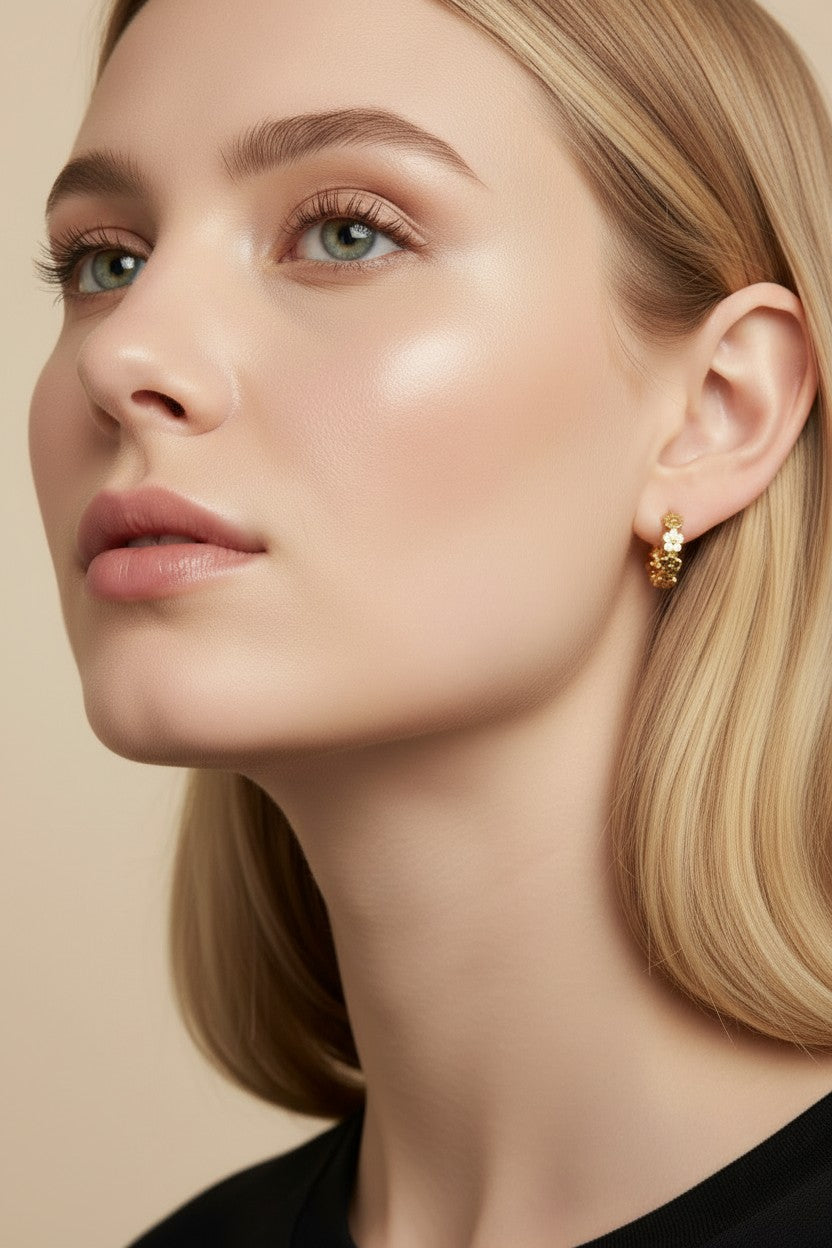 Flower Huggie Hoop Earrings for Women - Small Gold Hoops